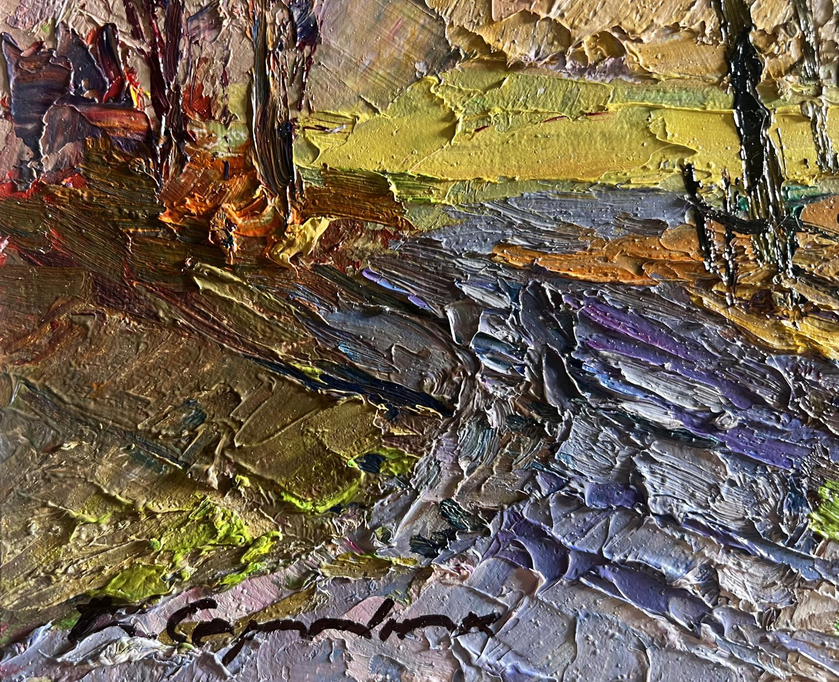 Oil painting March days in the field by Boris Serdyuk impasto textured