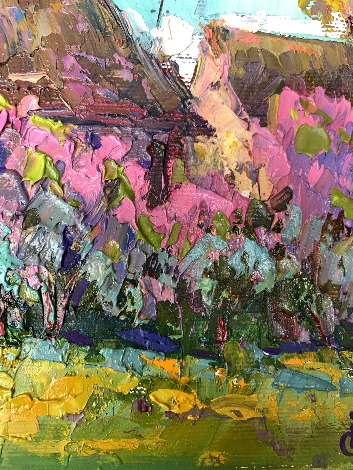 Vibrant blooming garden oil painting by Oksana Ivanyuk with textured strokes