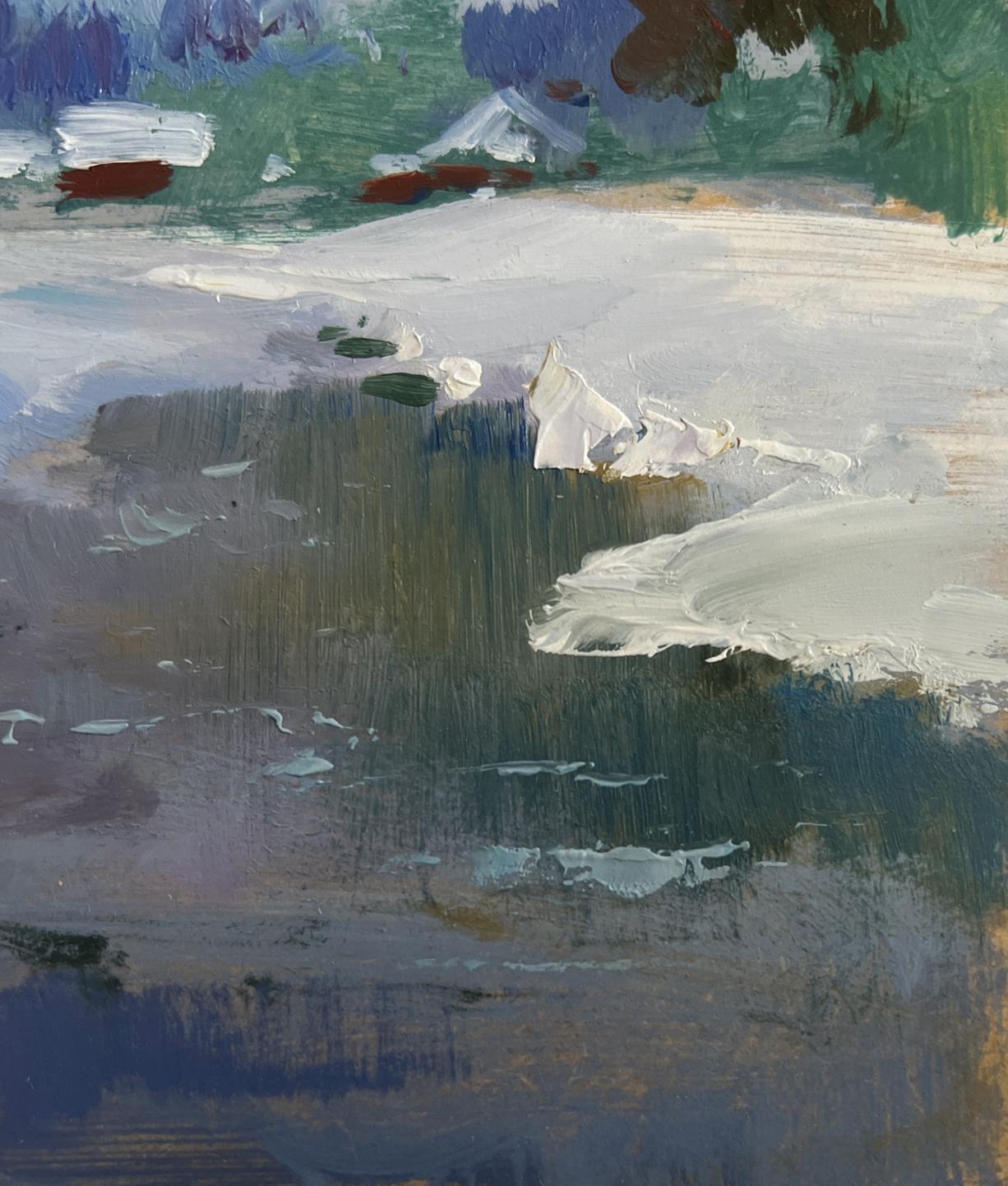 Oil painting of snowy river landscape by Yuriy Suprunchuk