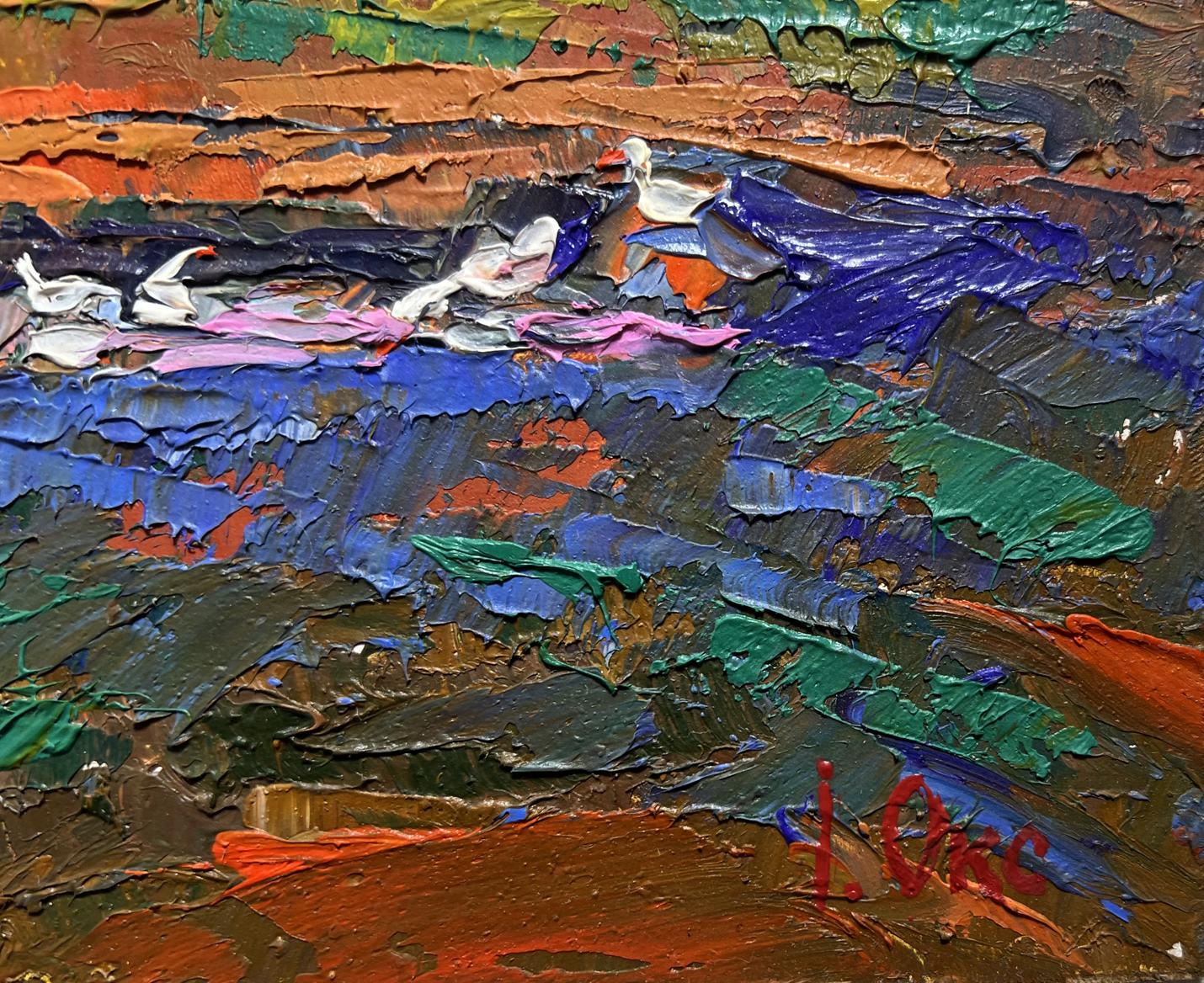 Oil painting Evening by the lake by Oksana Ivanyuk vibrant textured artwork