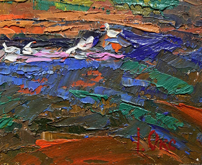 Oil painting Evening by the lake by Oksana Ivanyuk vibrant textured artwork