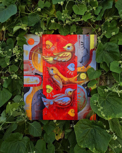 Vibrant oil painting Birds of a loving heart by Sergiy Voichenko