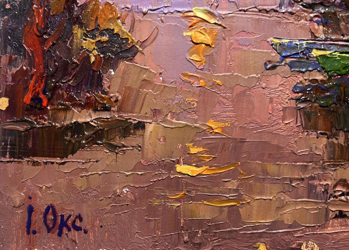 Oil painting Monthly reflection by Oksana Ivanyuk, textured earthy impasto