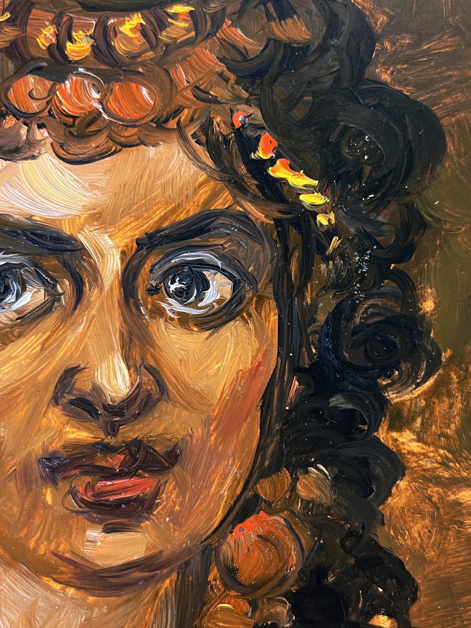 Vibrant oil painting of woman with flowers by Alexander Litvinov