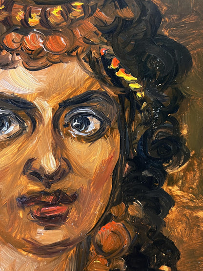 Vibrant oil painting of woman with flowers by Alexander Litvinov