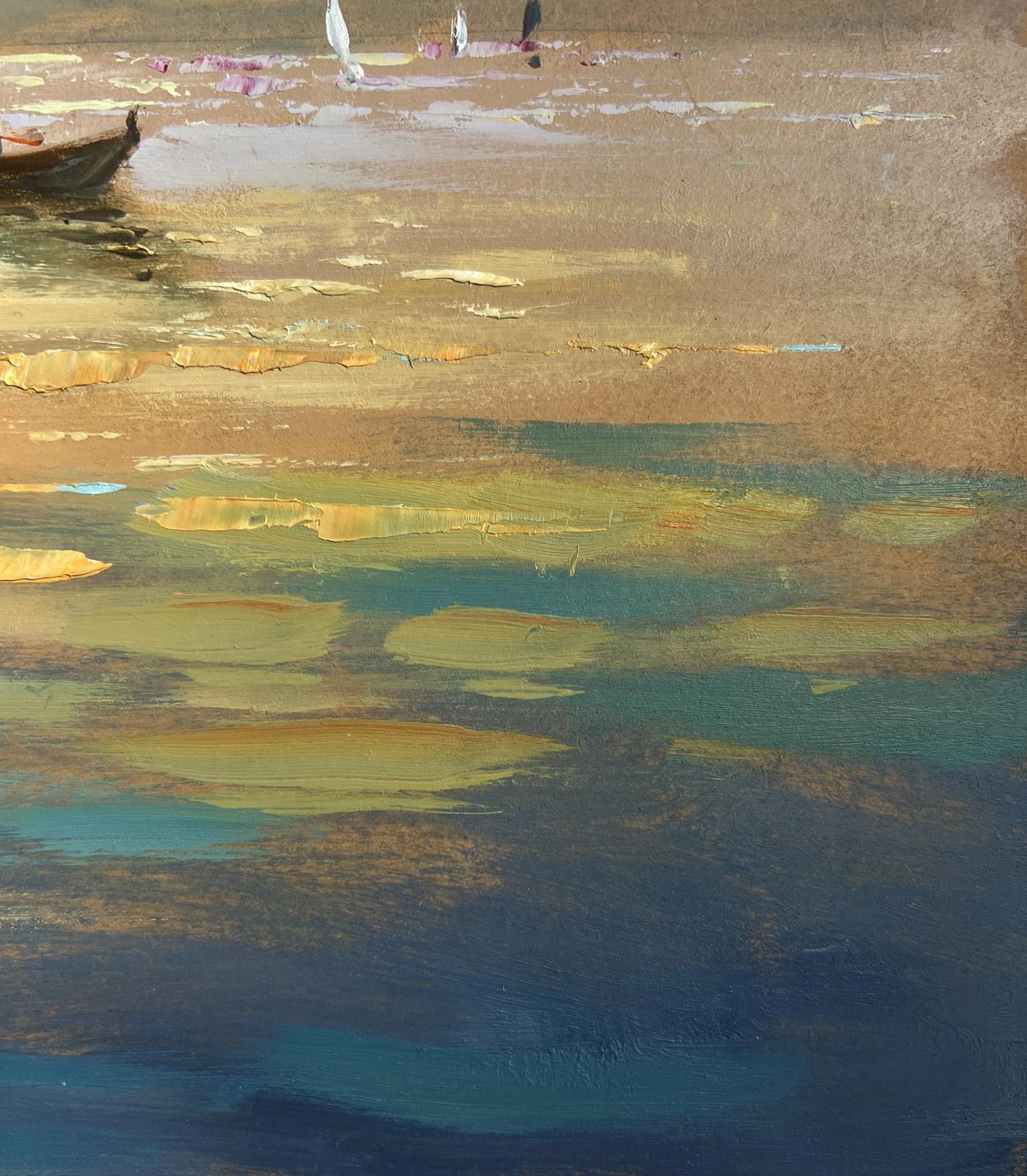 Oil painting The flaming evening horizon by Yuriy Suprunchuk tranquil water scene