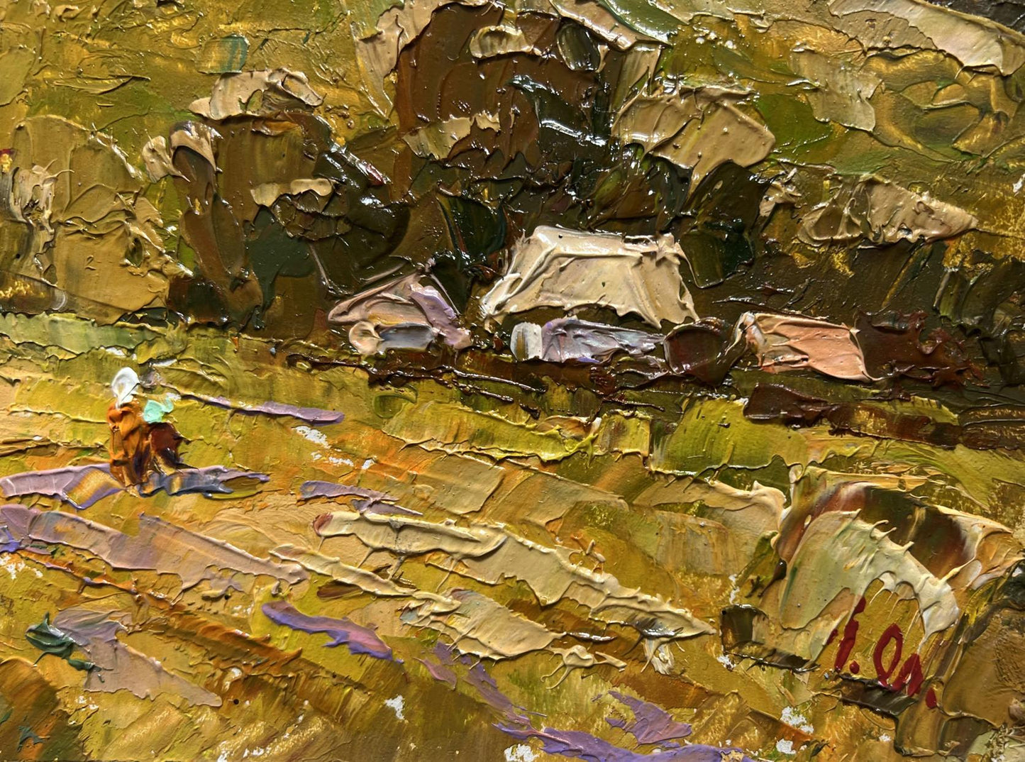 Impasto oil painting by Oleksiy Ivanyuk: A walk along village outskirts