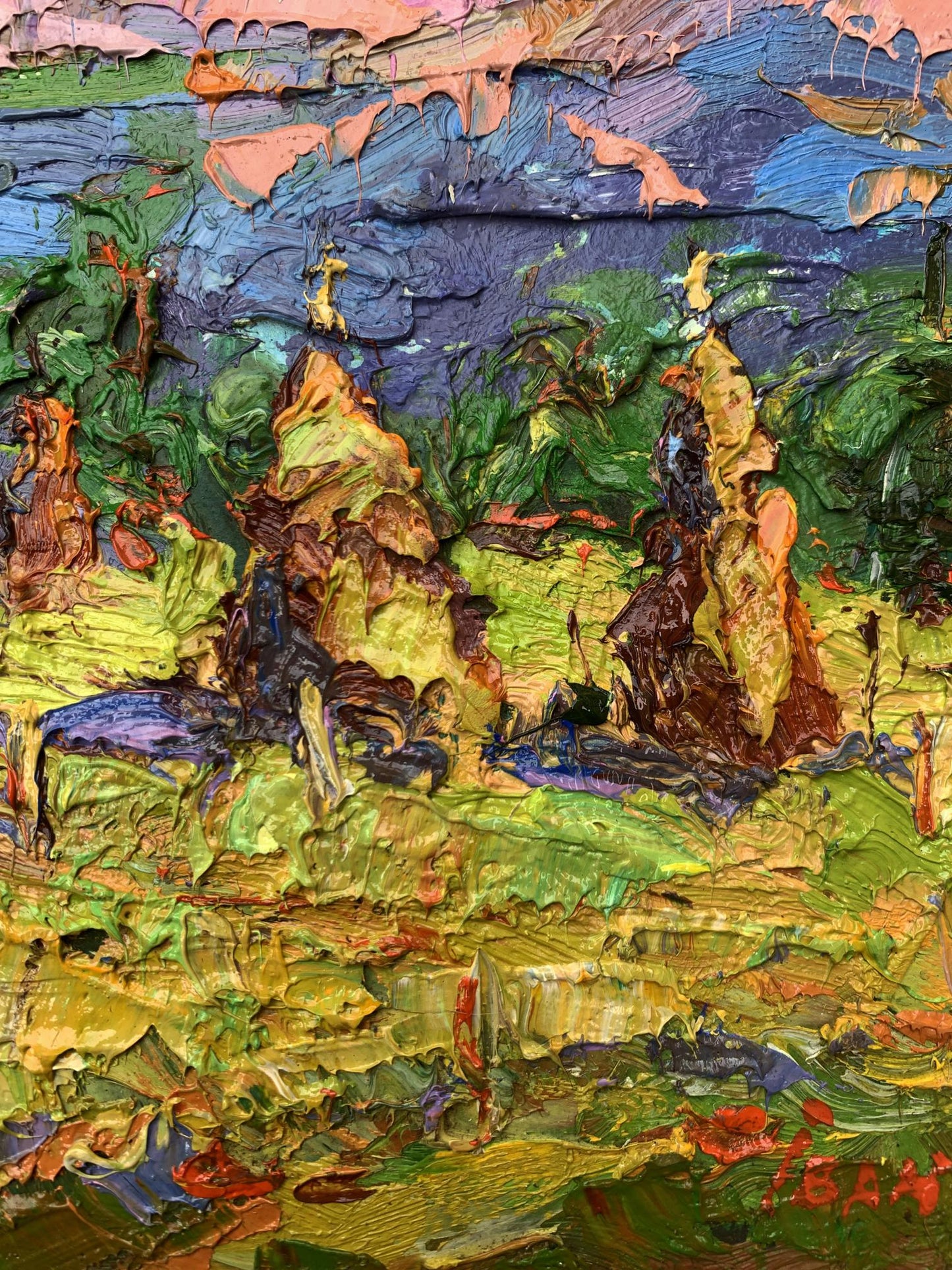 Vibrant impressionist oil painting of mountain fields by Ivanyuk Oleksiy