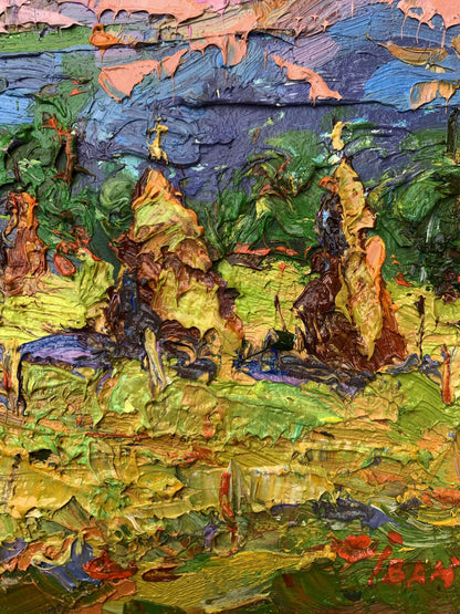 Vibrant impressionist oil painting of mountain fields by Ivanyuk Oleksiy