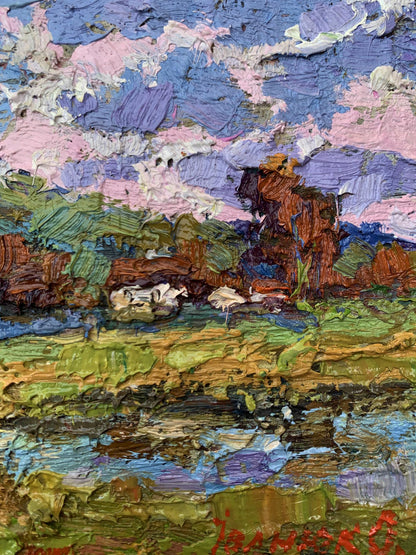 Oil painting On the edge of the village by Oksana Ivanyuk textured landscape