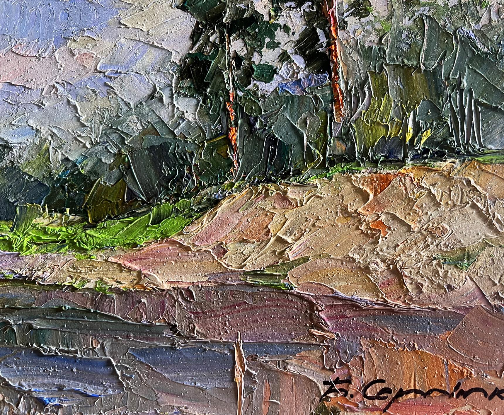 Impasto oil painting Sand cliff by the river by Boris Serdyuk