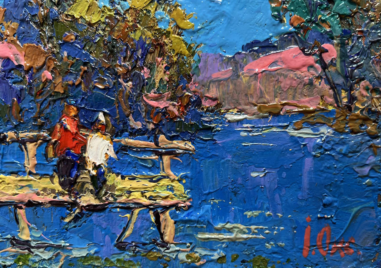Oil painting Admiring the River by Oksana Ivanyuk, vibrant impressionist scene