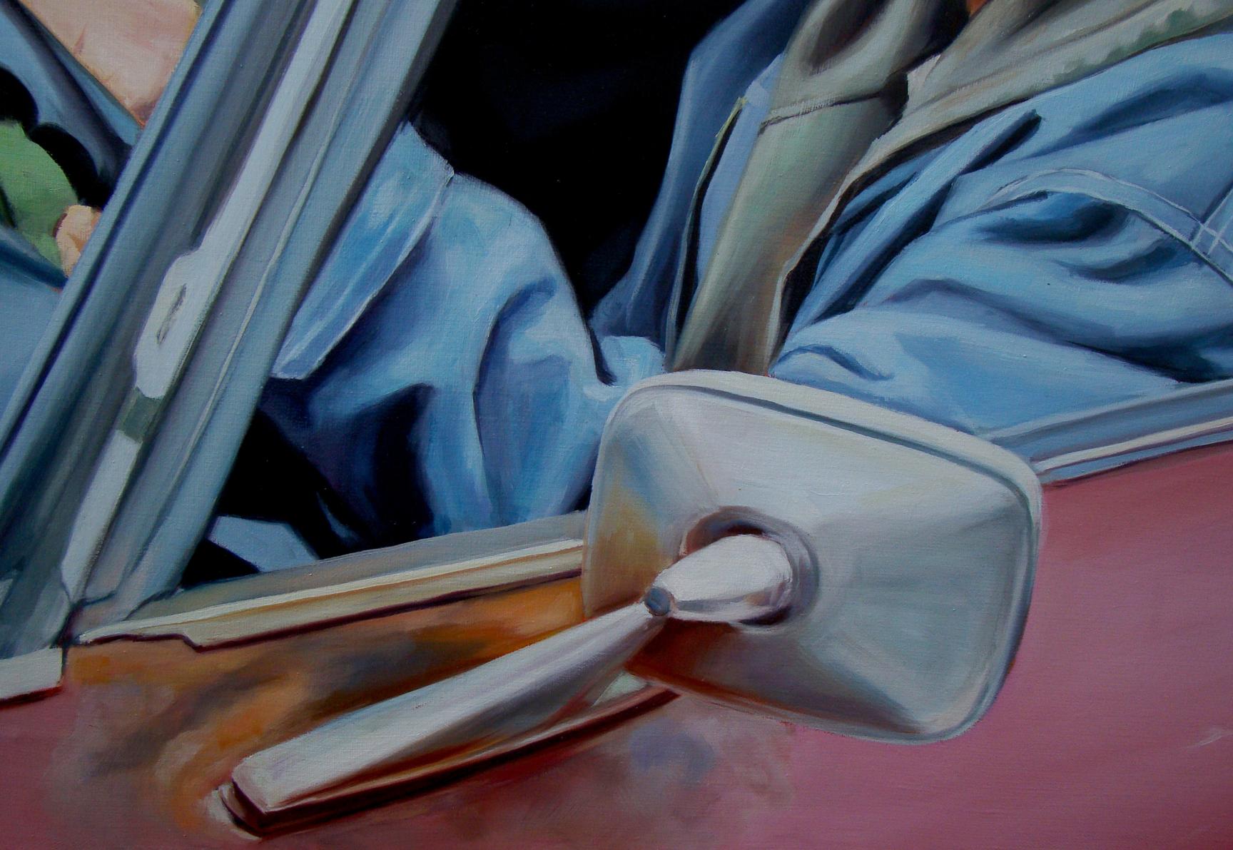 Silver rectangular car side mirror in Eminem and friends oil painting by Yulia Lihina