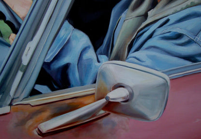 Silver rectangular car side mirror in Eminem and friends oil painting by Yulia Lihina