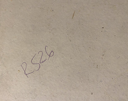 Back of Georgy Kolosovsky oil painting with handwritten rs26 on beige surface