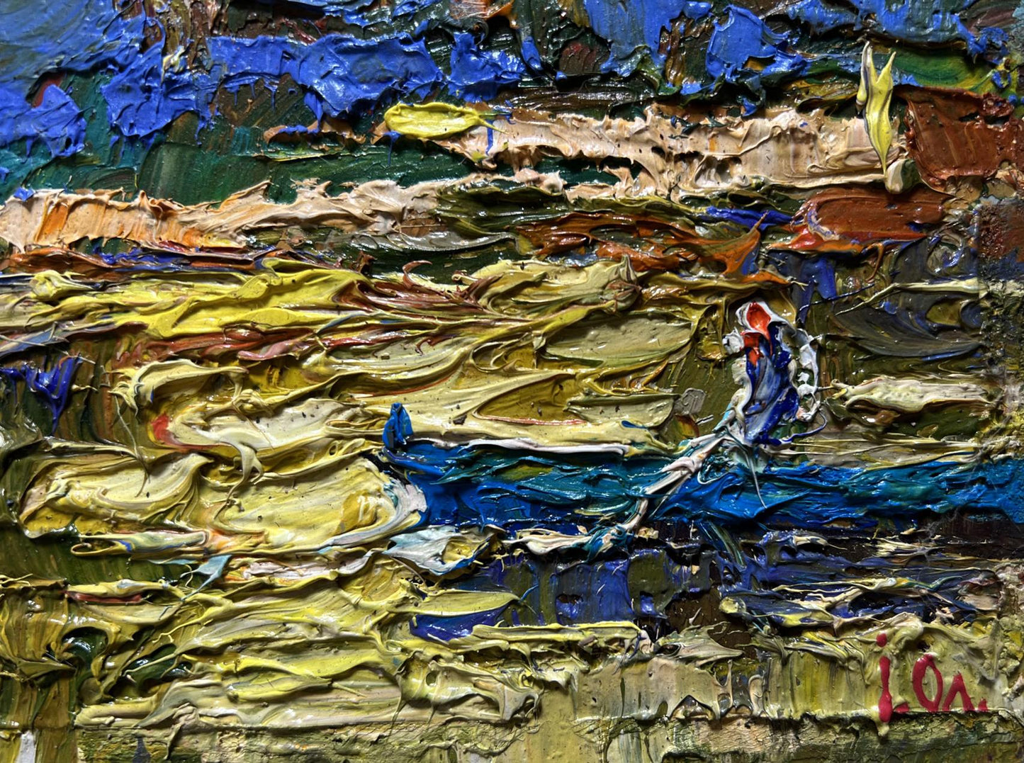 Oil painting The sun sets over the river by Oleksiy Ivanyuk impasto art