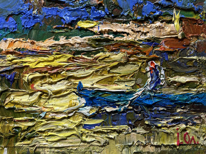 Oil painting The sun sets over the river by Oleksiy Ivanyuk impasto art