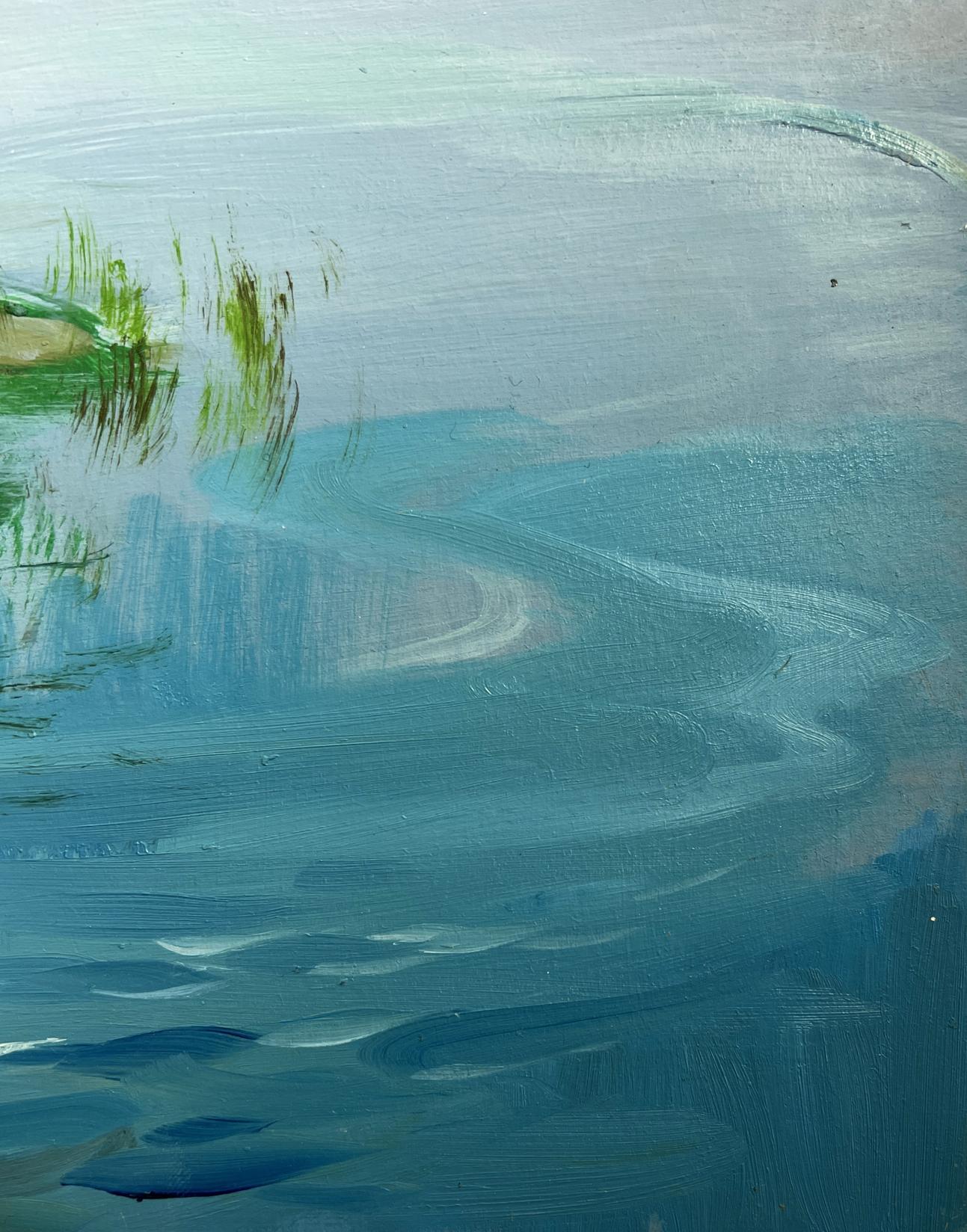 Abstract watercolor oil painting of river near Yuriy Suprunchuk village