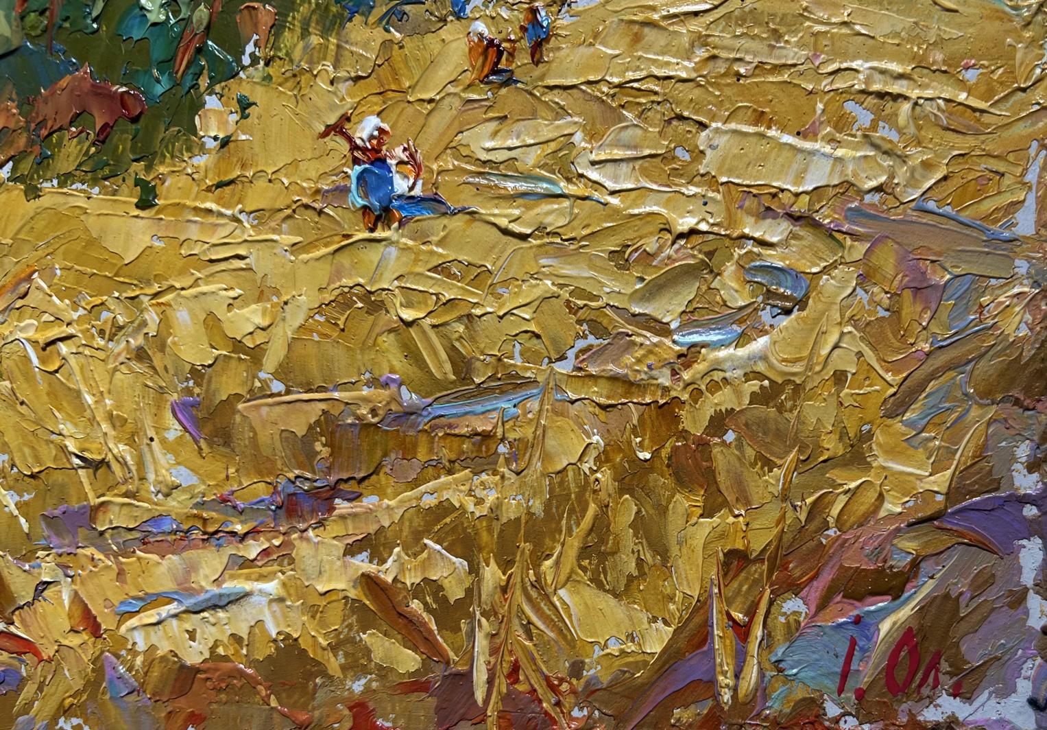 Sunny day in the field oil painting by Oleksiy Ivanyuk, textured golden yellow
