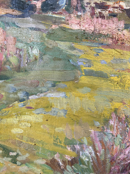 Oil painting of a river flowing through steppe by Yuri Lyubavin