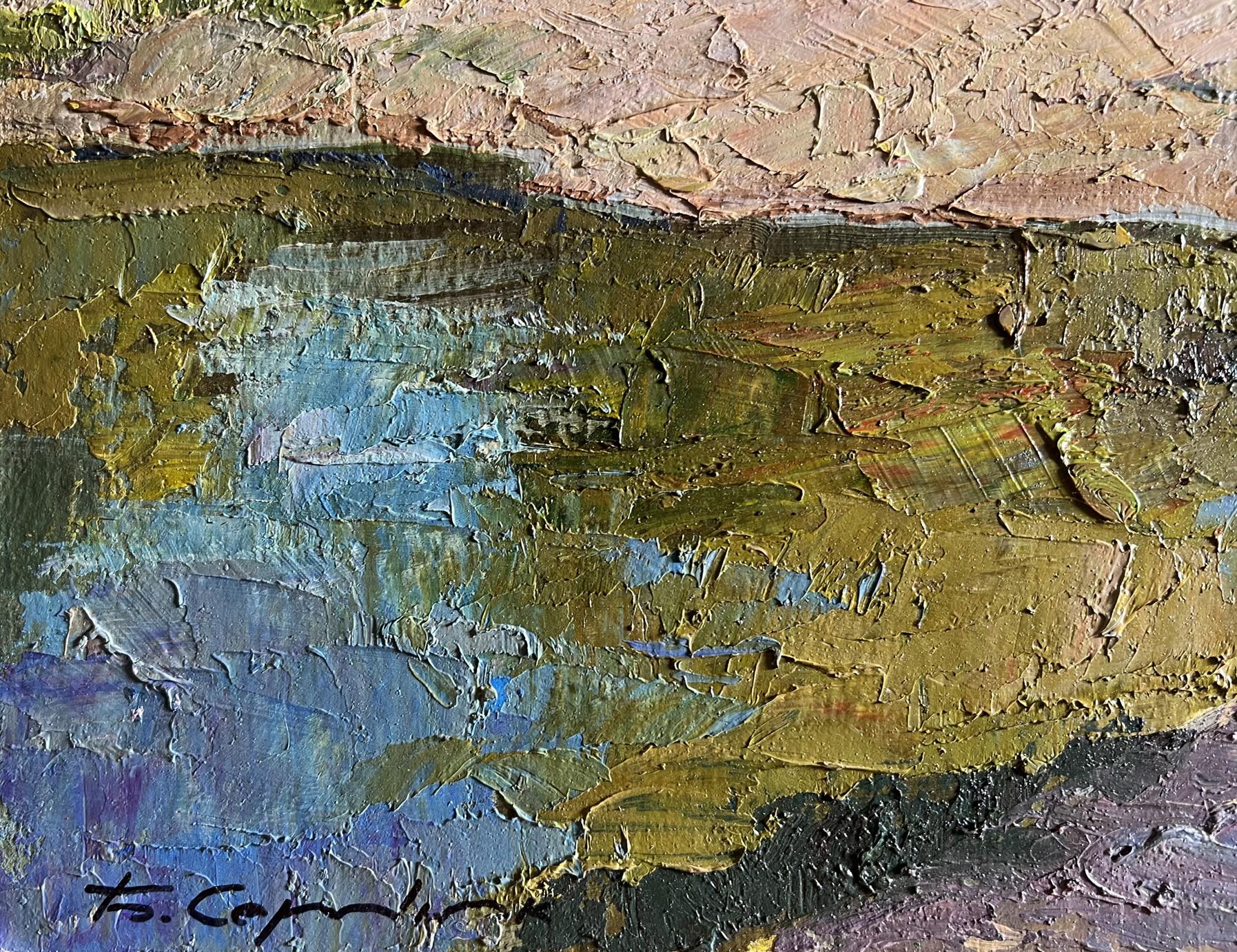 Textured oil painting Summer vacation on the river by Boris Serdyuk