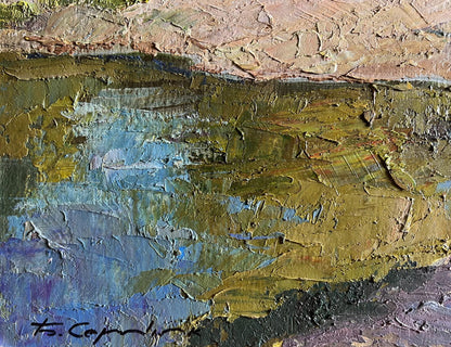 Textured oil painting Summer vacation on the river by Boris Serdyuk
