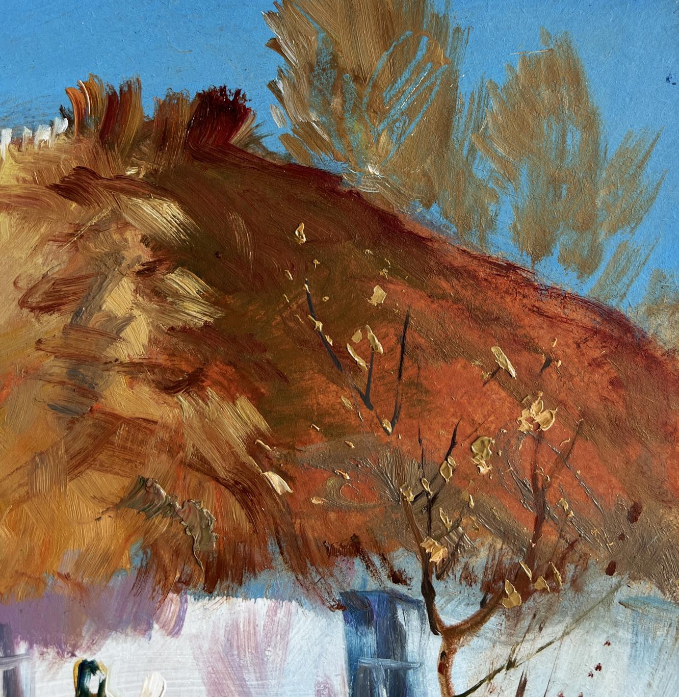 Oil painting of snowy village yard by Yuriy Suprunchuk