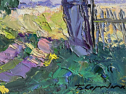 Oil painting The beginning of a summer day by Boris Serdyuk, textured impressionistic landscape