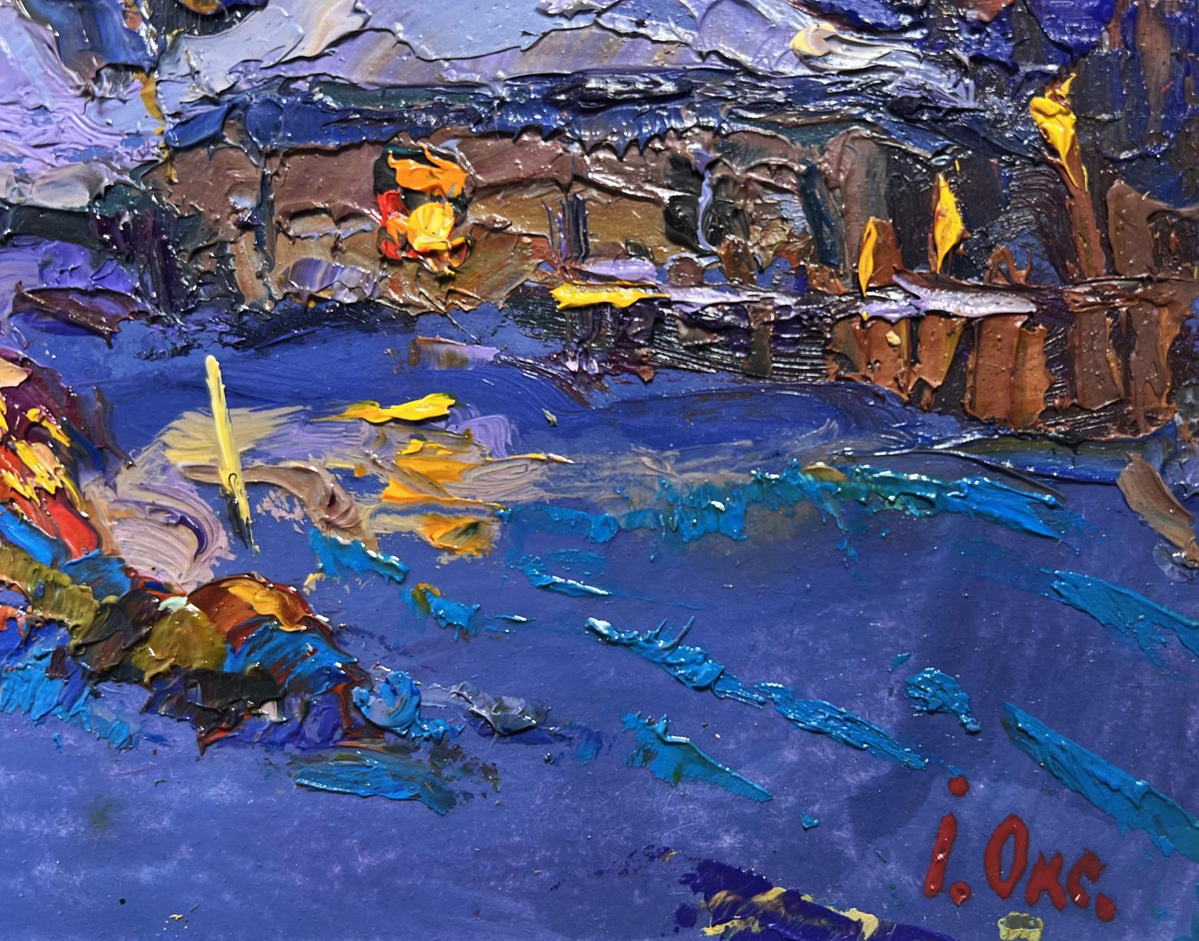 Vibrant impressionist oil painting Frosty winter evening by Oksana Ivanyuk