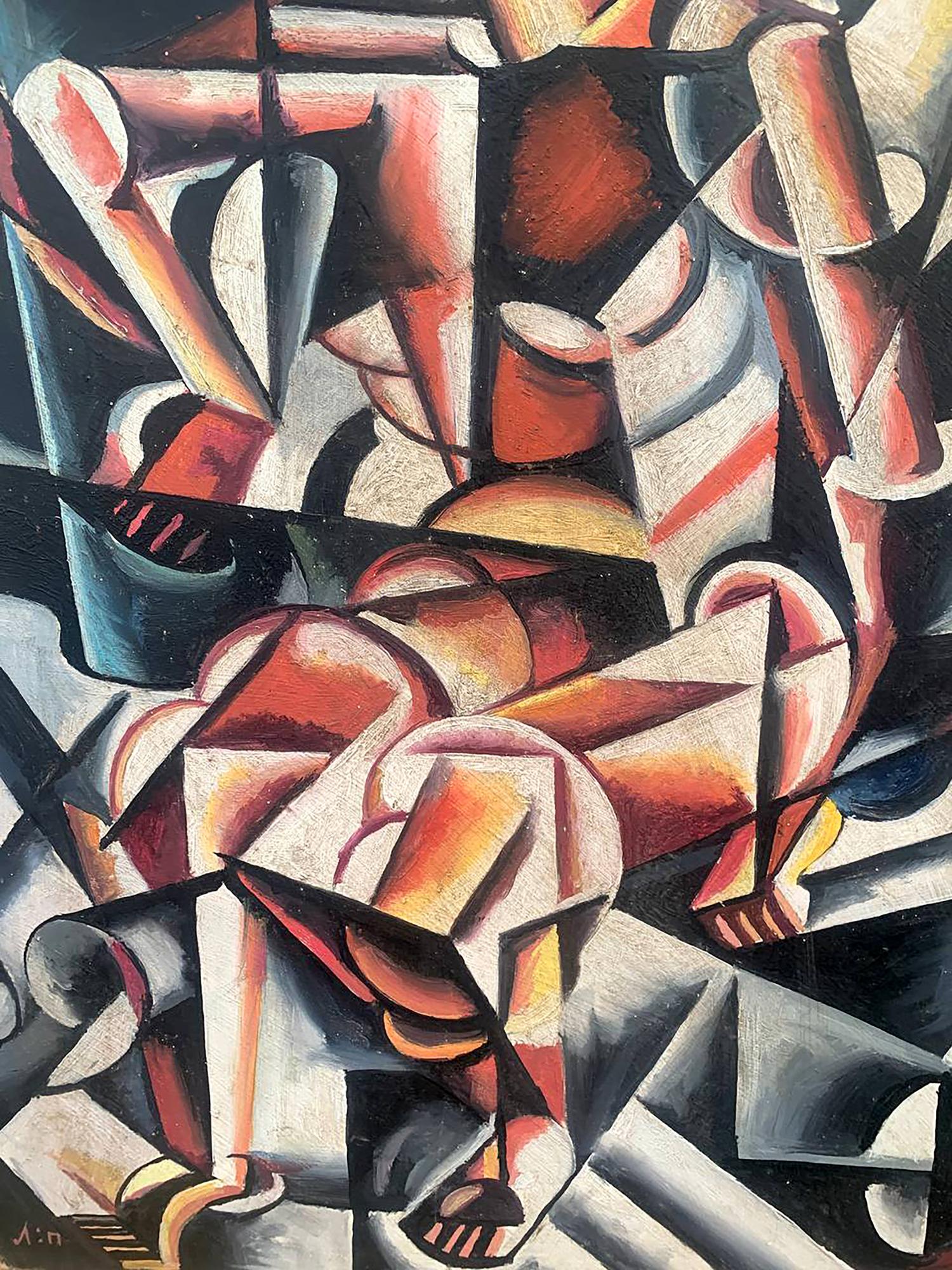 Abstract cubist oil painting A look into the future by V. Konotopsky
