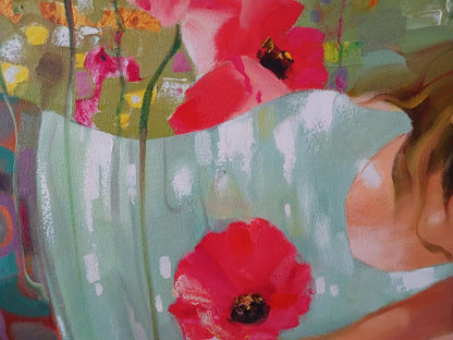 Abstract oil painting of vibrant red poppy by Anatoly Tarabanov