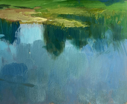 Oil painting Warm weather for fishing by Yuriy Suprunchuk serene water reflection