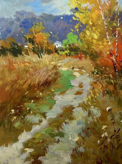 Autumn meadow path oil painting by Yuriy Suprunchuk