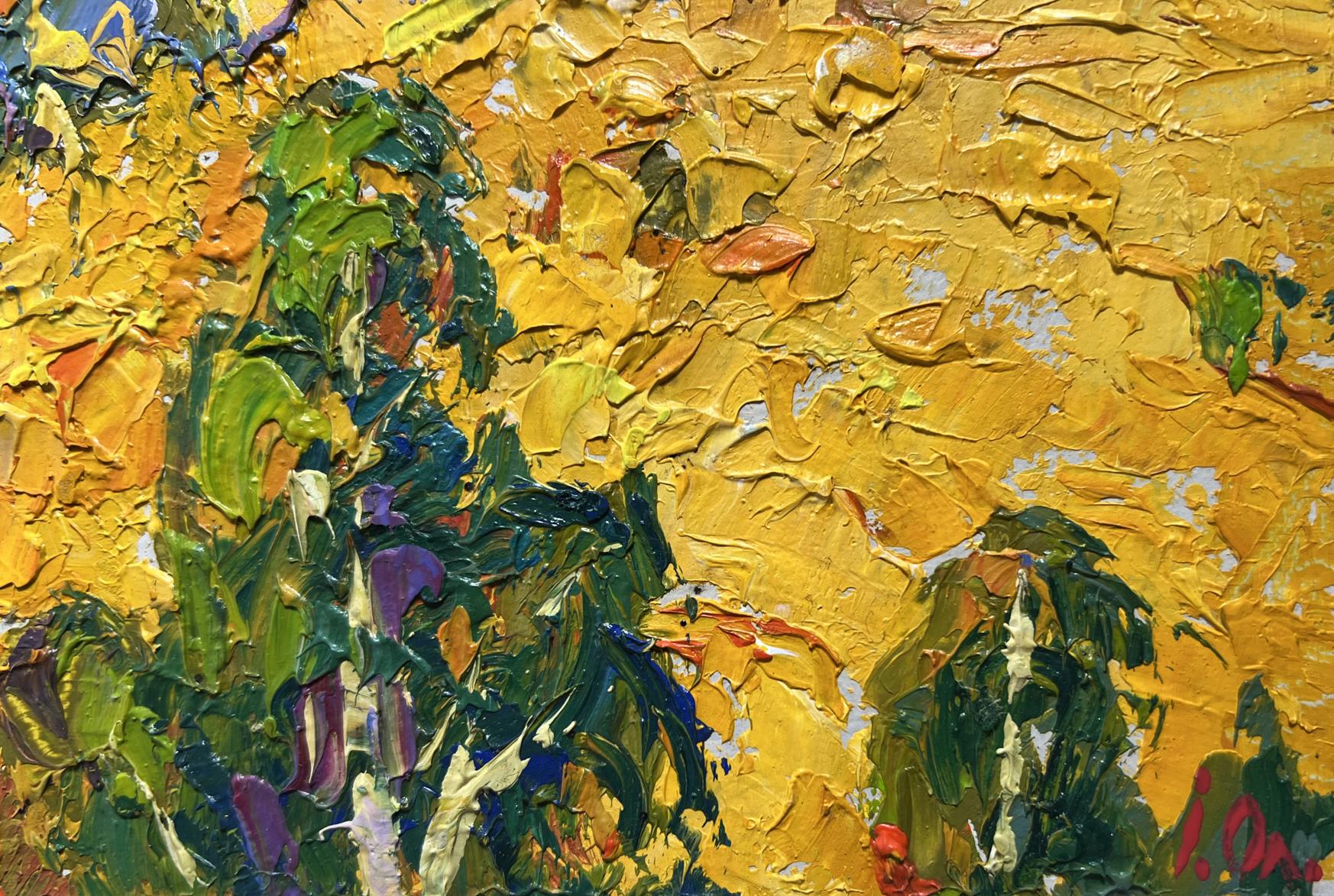 Vibrant impressionist oil painting Golden field among trees by Oleksiy Ivanyuk