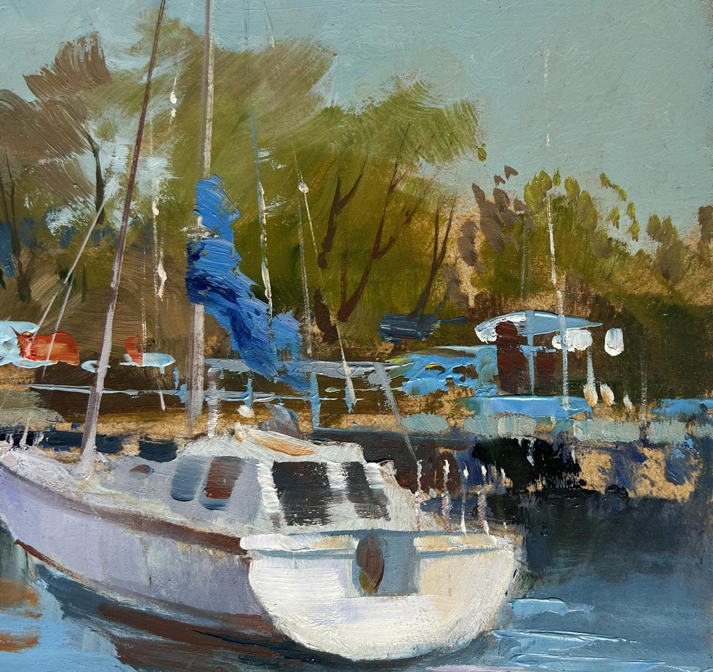 Impressionistic oil painting of Summer Yacht Club by Yuriy Suprunchuk