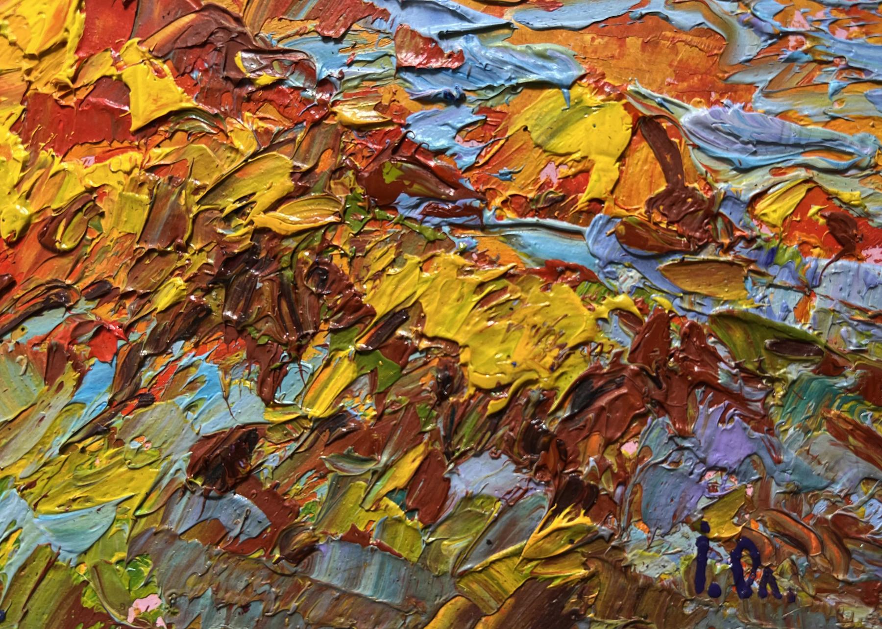 Oil painting Hay harvest in autumn by Oleksiy Ivanyuk vibrant impasto