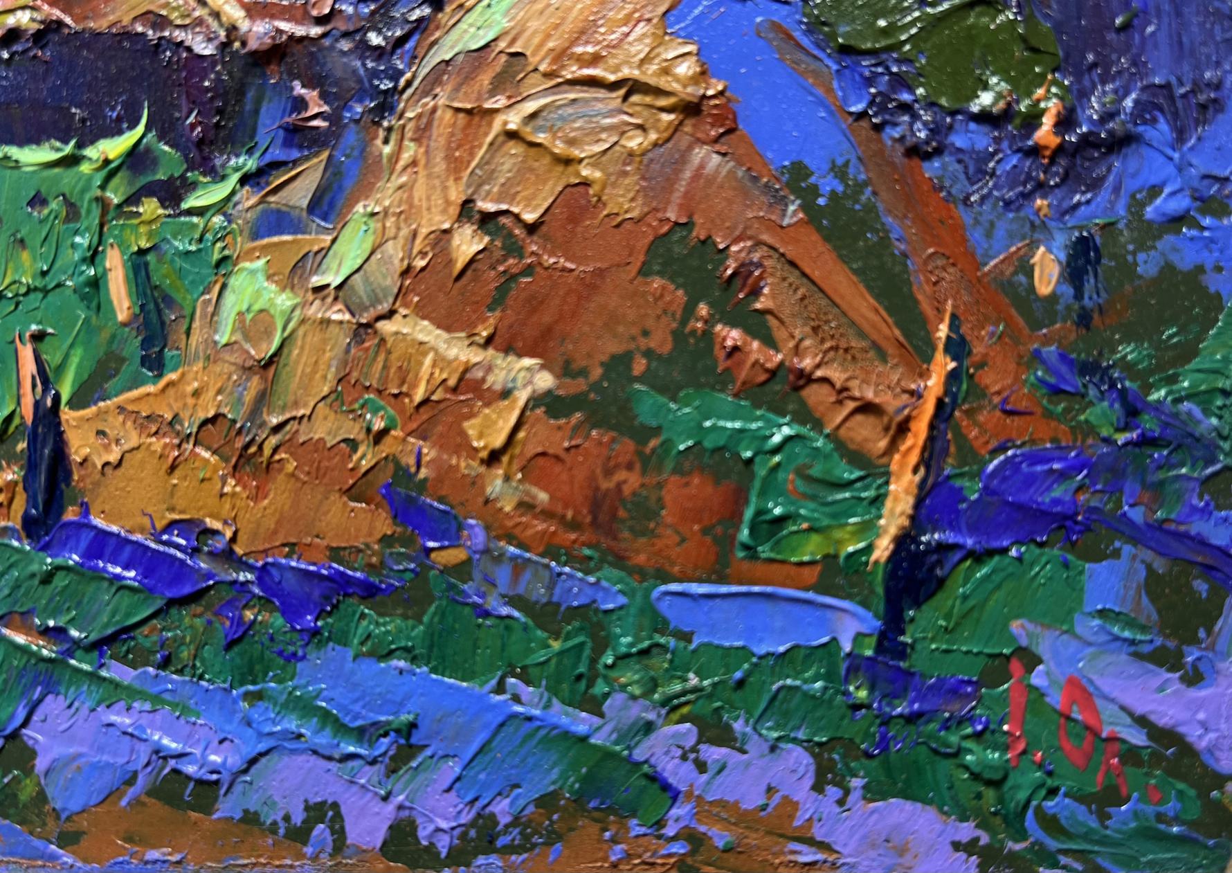 Textured impasto oil painting of cozy moonlit night by Oleksiy Ivanyuk