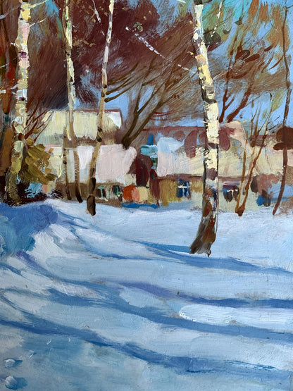 Oil painting Sunny winter day by Yuriy Suprunchuk snowy village scene