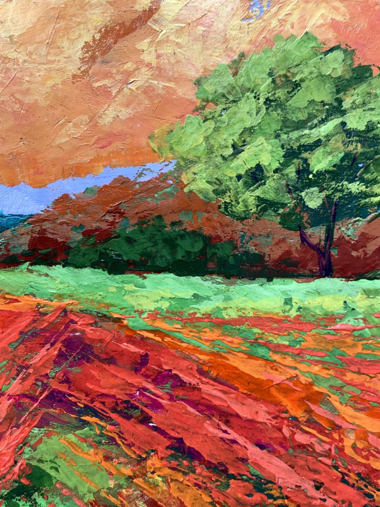Vibrant impressionist oil painting of bright yellow sunset by V. Zadorozhnya