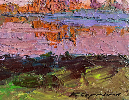 Oil painting Evening on the river by Boris Serdyuk textured landscape