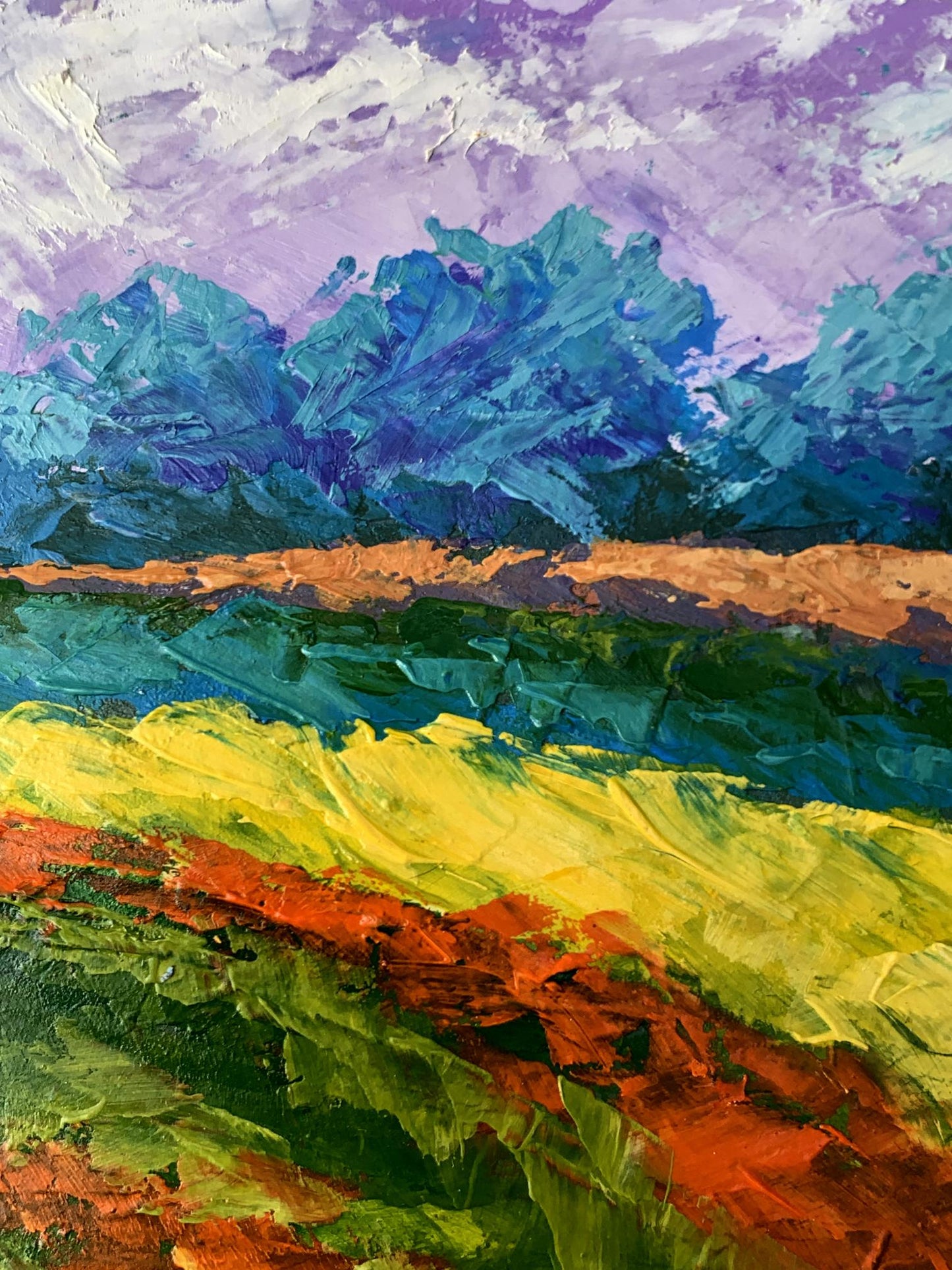 Vibrant impressionist oil painting of cloudy sunny day by V. Zadorozhnya