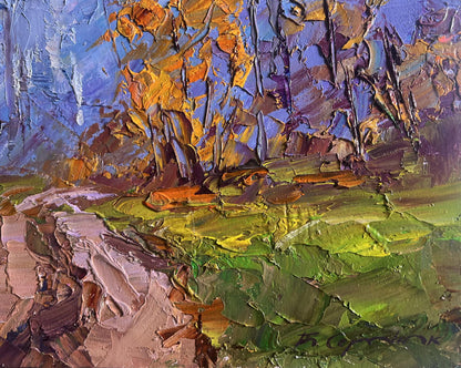 Vibrant oil painting Road to the autumn forest by Boris Serdyuk