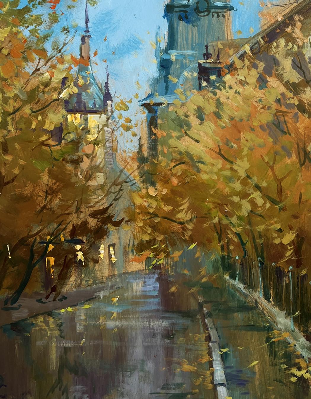 Autumn oil painting The rustle of leaves underfoot by Yuriy Suprunchuk