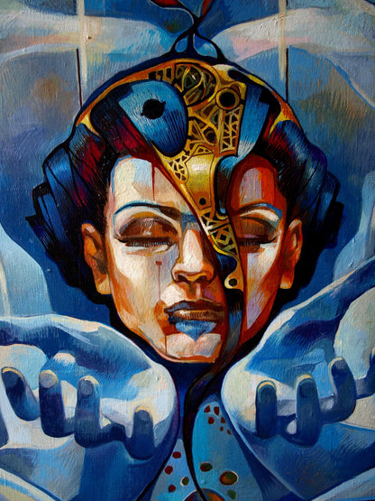 Oil painting Ashwattha by Konsta G. Amelinn: split face abstract art