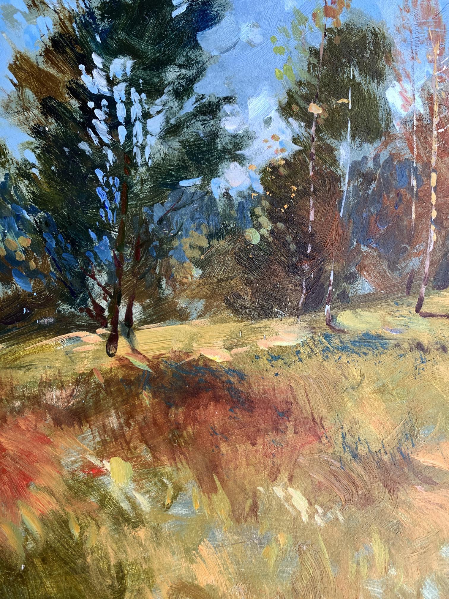 Vibrant impressionist oil painting Beginning of Autumn by Yuriy Suprunchuk forest scene