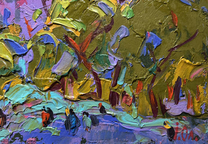 Vibrant impressionist oil painting Twilight of city life by Oleksiy Ivanyuk