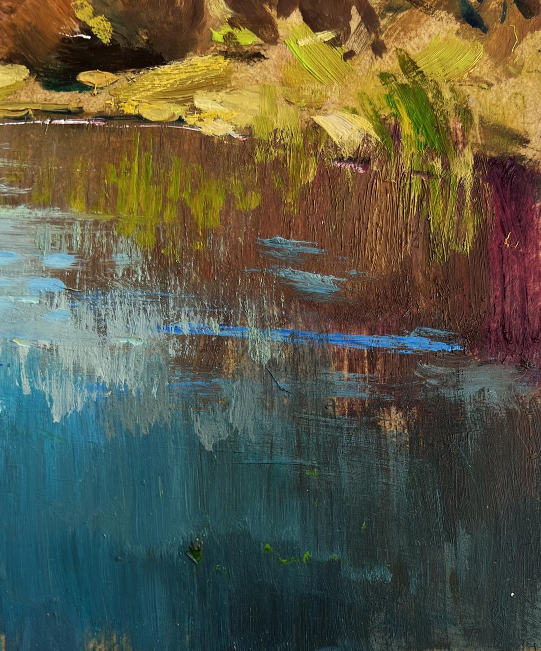 Oil painting Preparing for a boat trip by Yuriy Suprunchuk tranquil water scene