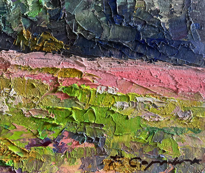 Oil painting Flowery mountain meadows by Boris Serdyuk, vibrant textured abstract