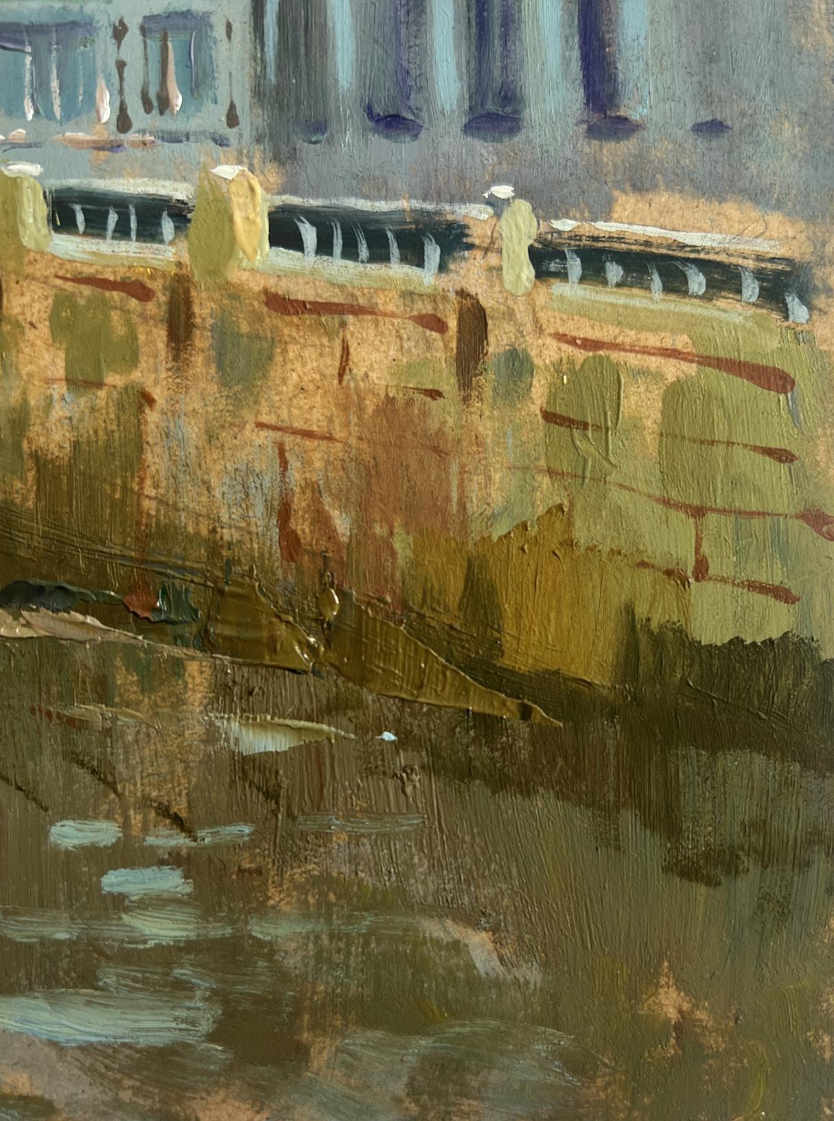 Impressionistic oil painting of city street bridge by Yuriy Suprunchuk
