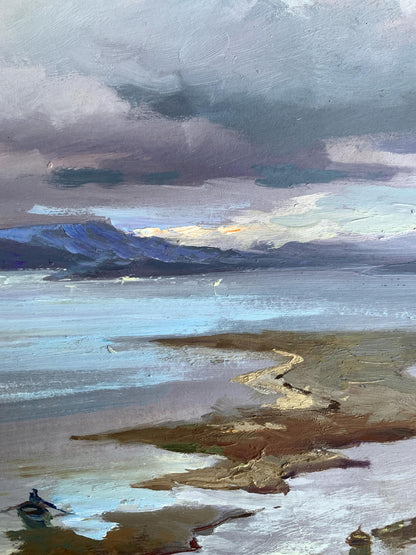 Oil painting The river washes the mountains by Yuriy Suprunchuk moody coastal scene